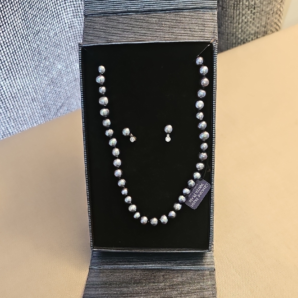 Elegant Silver Pearl Necklace and Earring Set